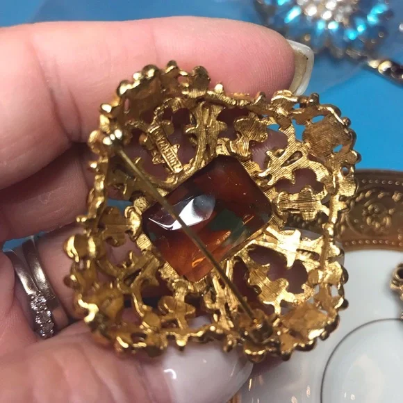 VTG ~FLORENZA Topaz Demi Parure Set - Picture 4 of 6